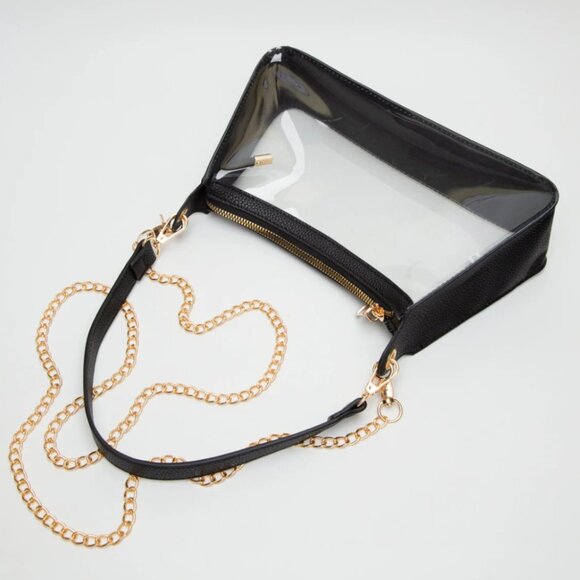 RED Clear Satchel Bag with Chain Strap Transparent Purse with Gold Hardware - Picture 6 of 8